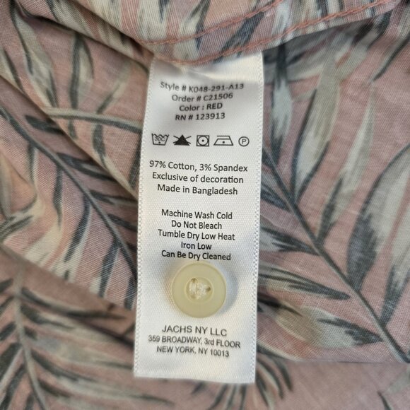 🔴 Jachs NY Shirt Mens Large Palm Print Short Sleeve Button Up Pink Gray - Picture 13 of 14
